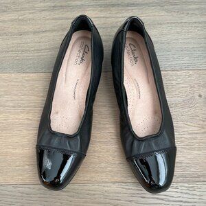 Clarks Collection Ultimate Comfort Slip On 1" Heel Patent Toe Shoes Black Sz 8.5